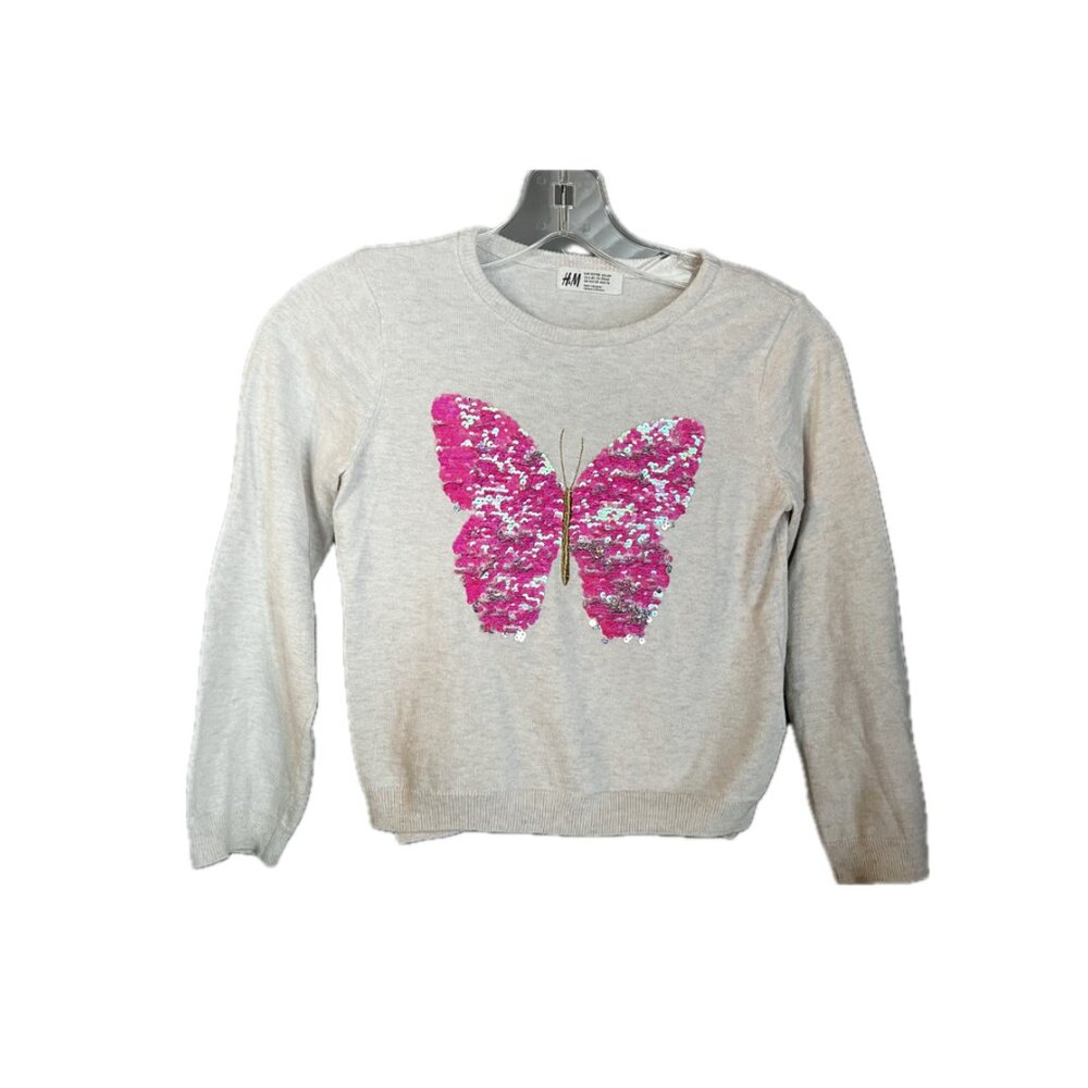 H&M Girls Color Changing Flip Sequin Butterfly Sweater Sz. 6-8 Cream